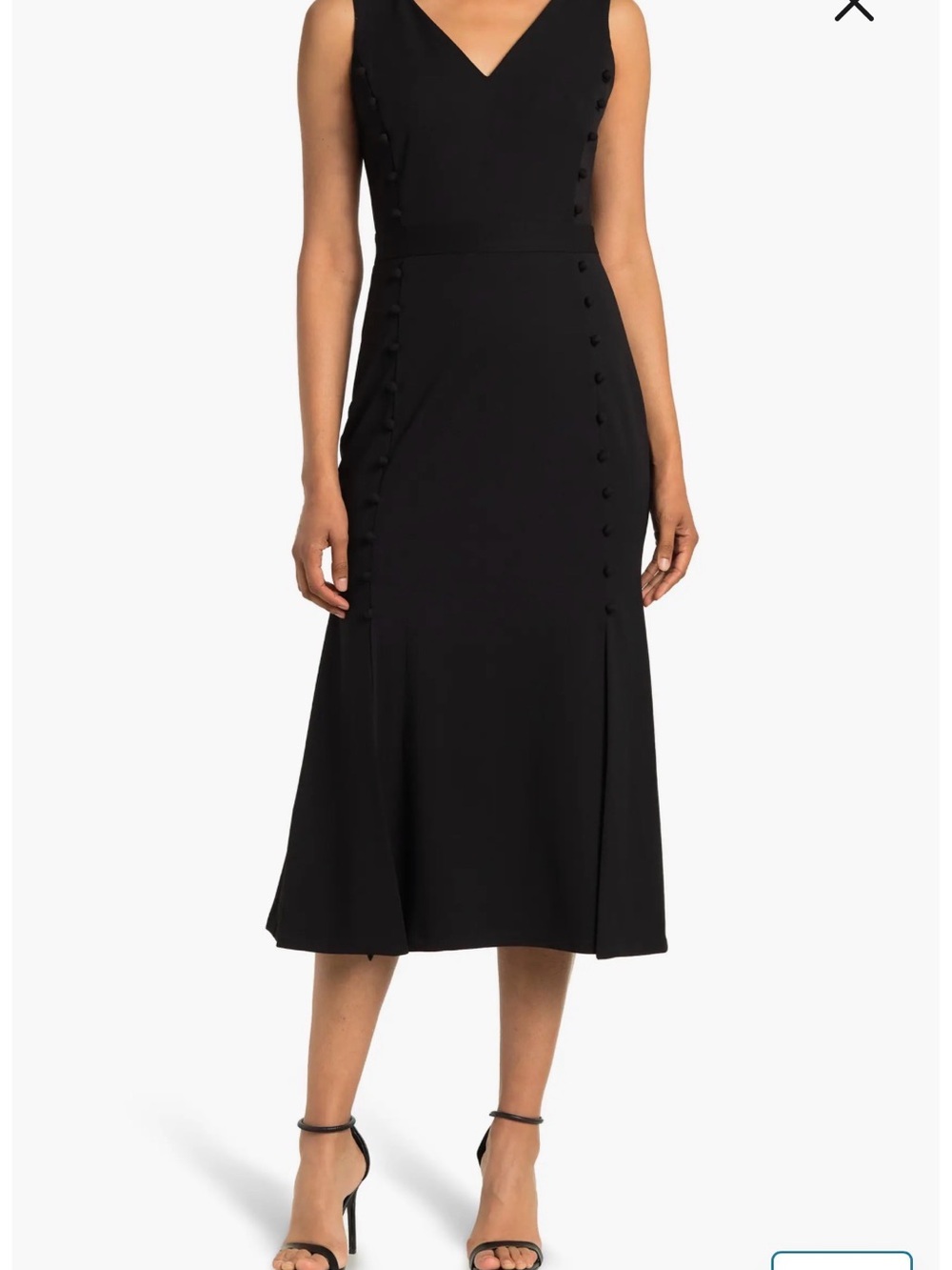 Calvin Klein Black V-Neck Midi Skirt with Side Button Detail